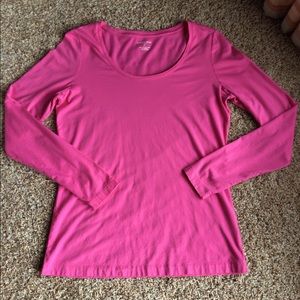 Lands End Womens M Long Sleeve Shaped Scoop Neck Tee Top Medium Pink Sco…